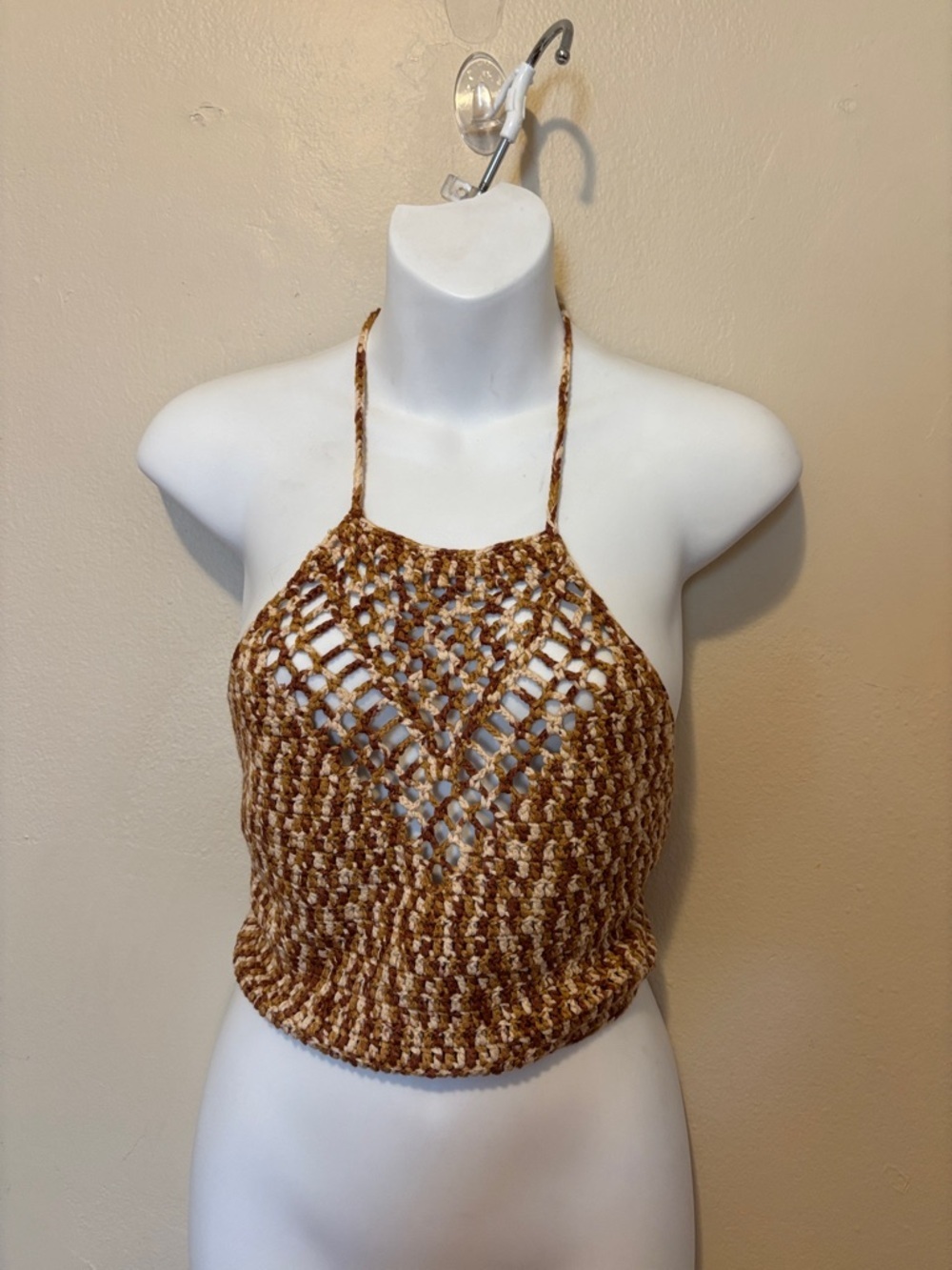 Handmade Crochet Halter Crop Top - Brown Mix
